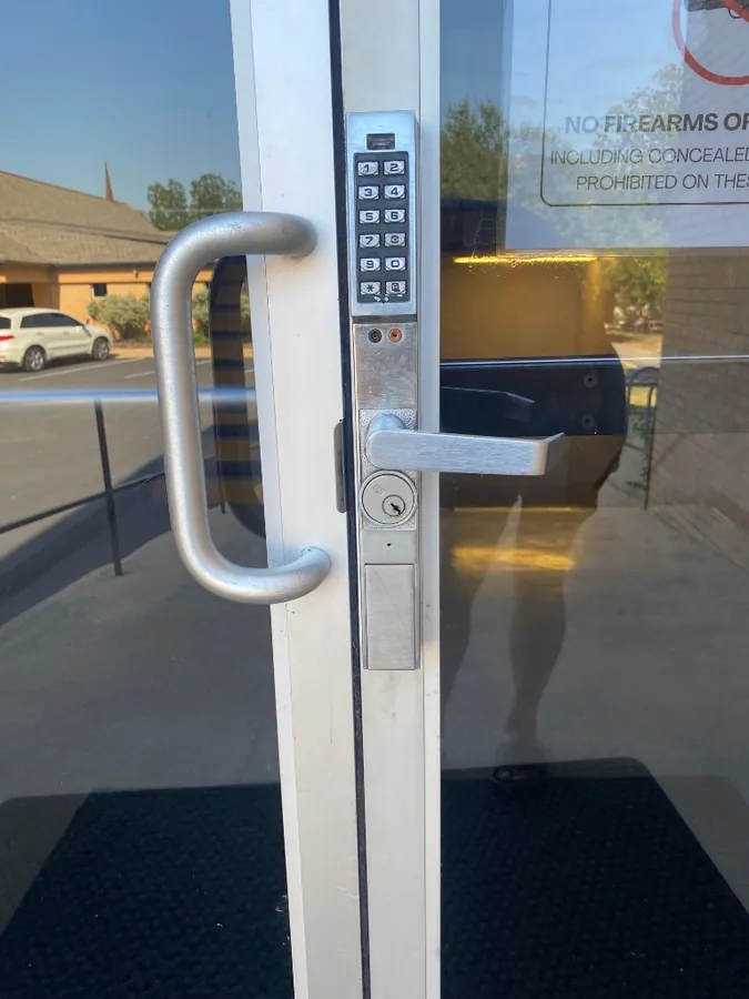 Commercial keypad door lock installation from our locksmith work archive